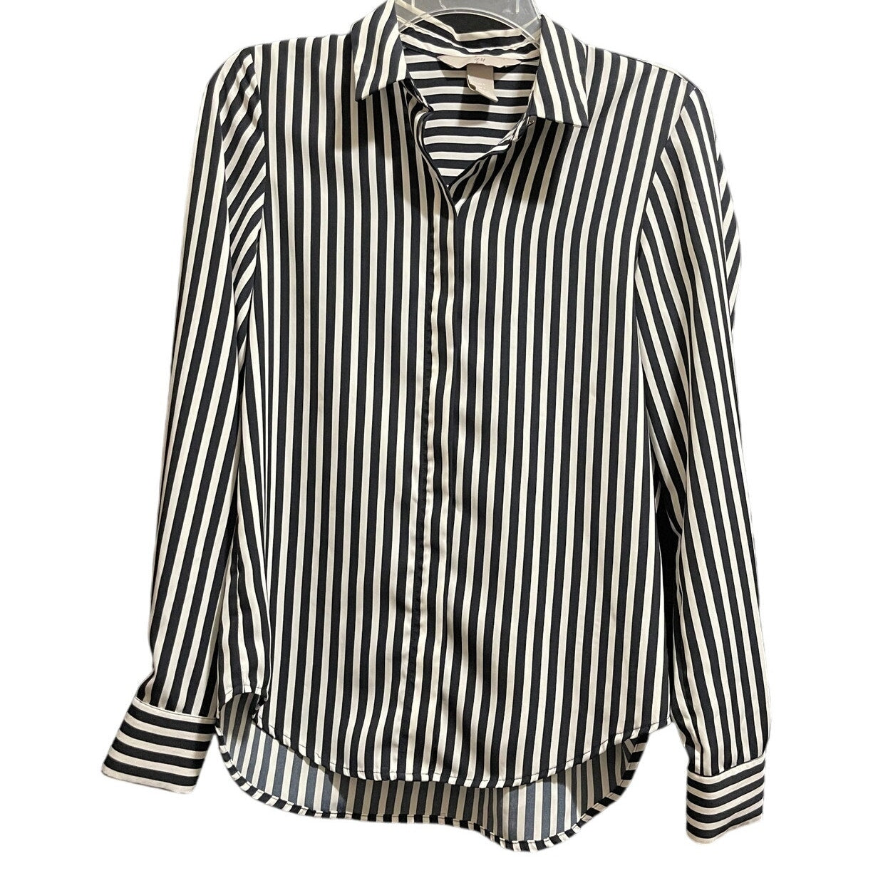 H&M Black & White Striped Long Sleeve Size 0 Oversized Blouse