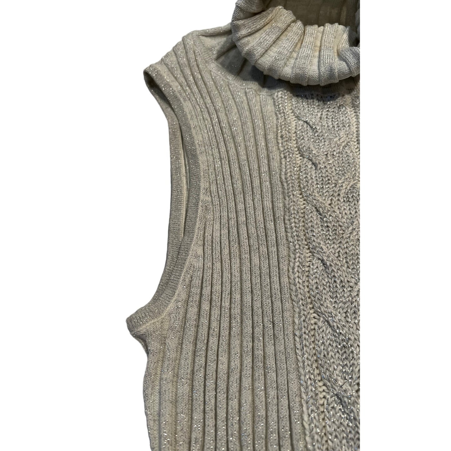 Star City Sleeveless Silver Metallic Thread Turtleneck Sweater Dress- Size M