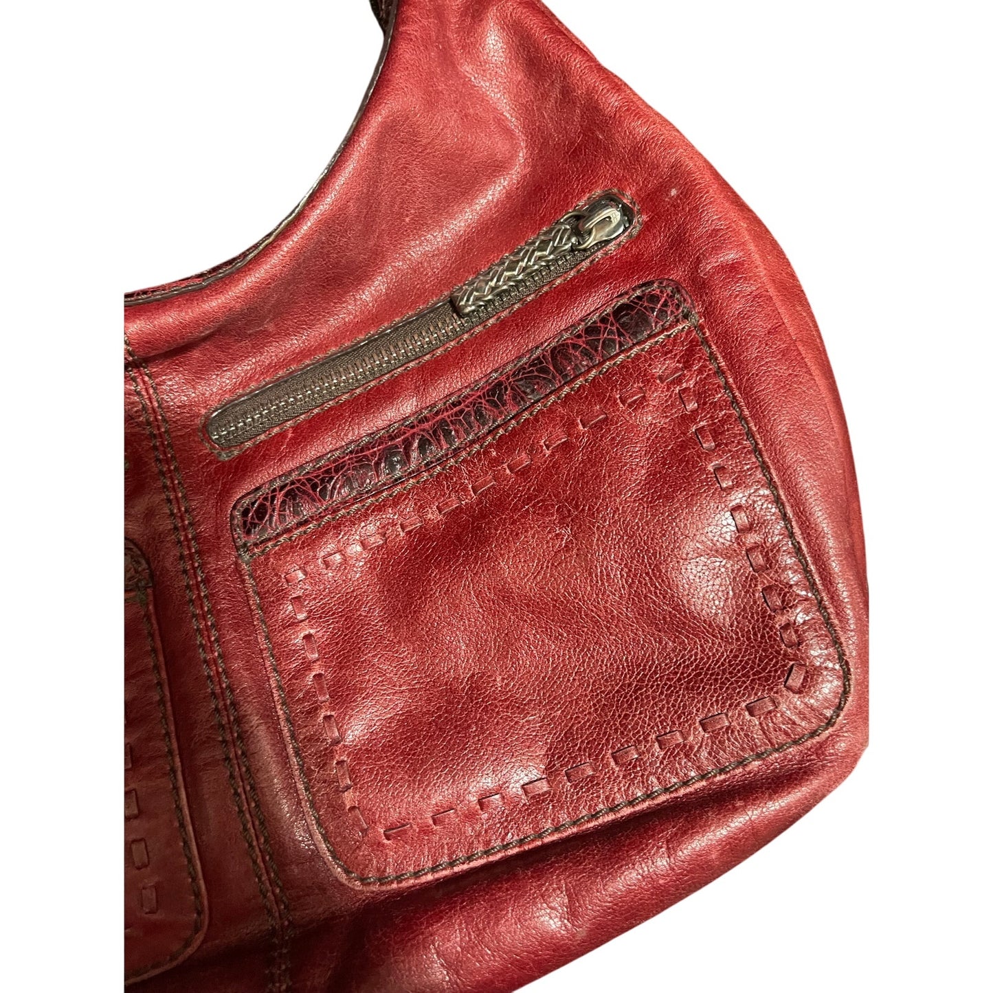Brighton Florencia Valencia Hobo Red Leather Expandable Purse w/Dust Bag