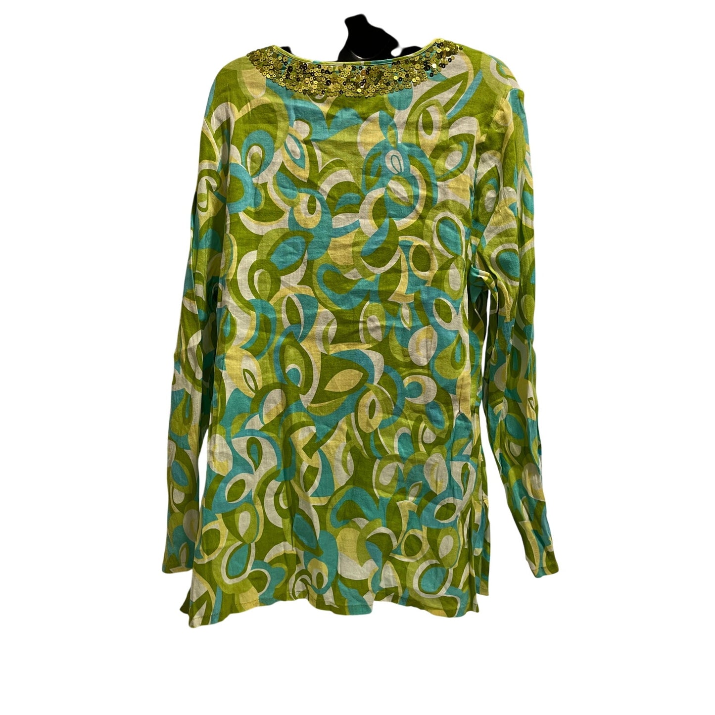 San Tropez Women's Size 1X Green Abstract Sequined Blouse