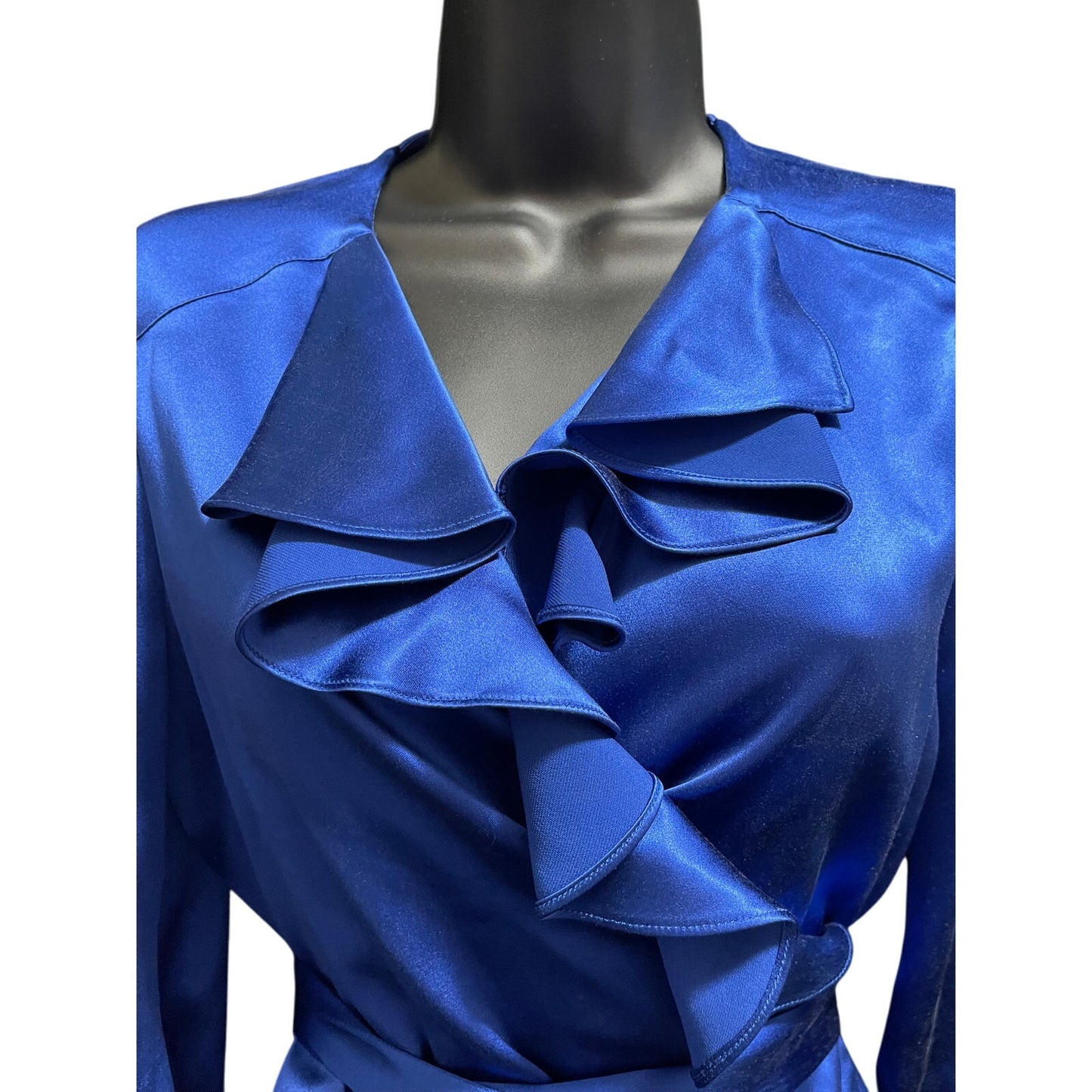 Diane von Furstenberg 100% Silk Electric Blue Wrap Blouse - Size 10