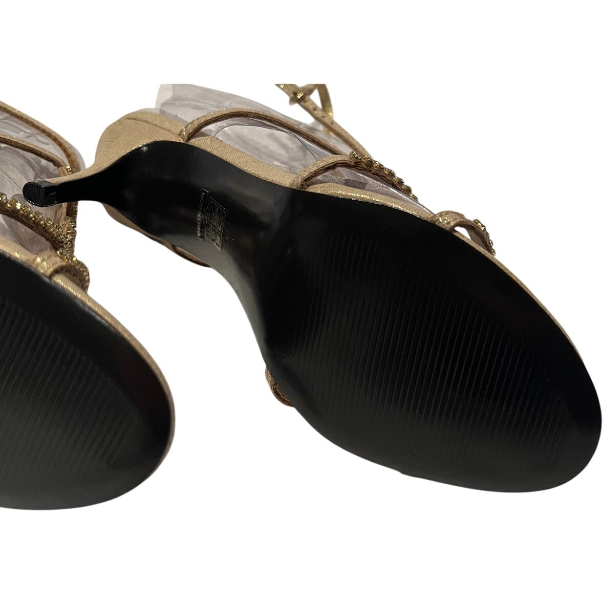 New In Box Marrinelli Size 8 Gold Twinkle Heels Strappy