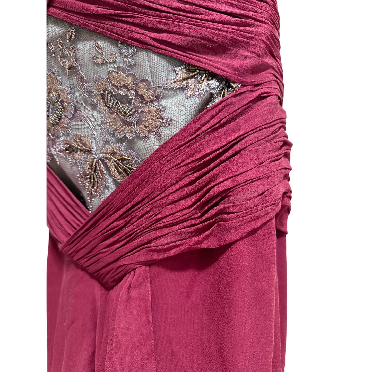 Maroon Red Strapless Gown - Beaded, Lace Center - Prom - Party