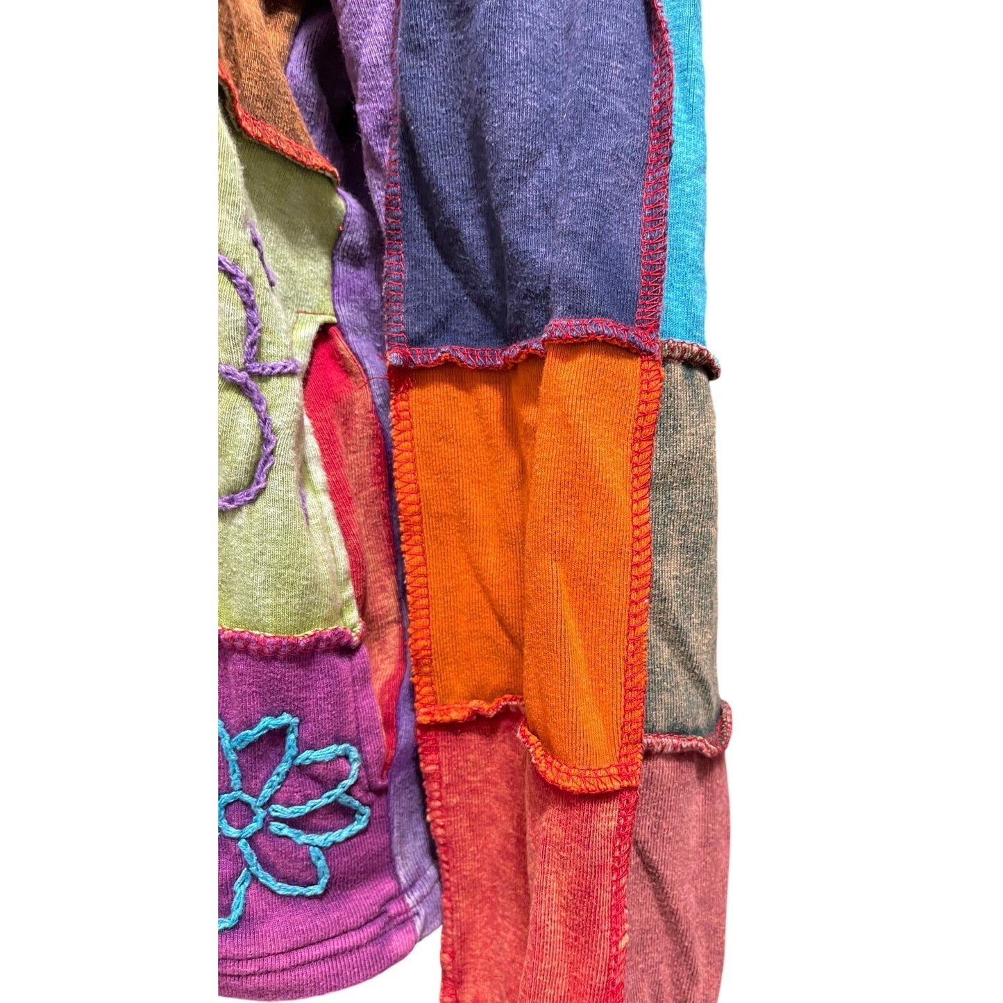 Shop Therapy Made in Nepal 100% Cotton Embroidered Zip Up Color Block Hoodie M/L