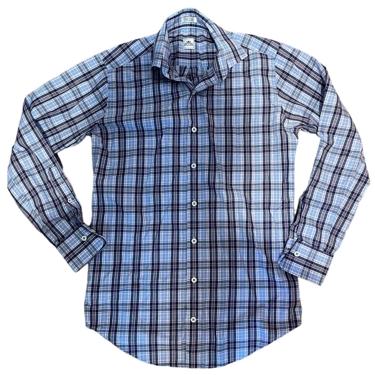 Peter Millar - Blue & Pink Plaid - 100% Cotton - Small - Long Sleeve Shirt