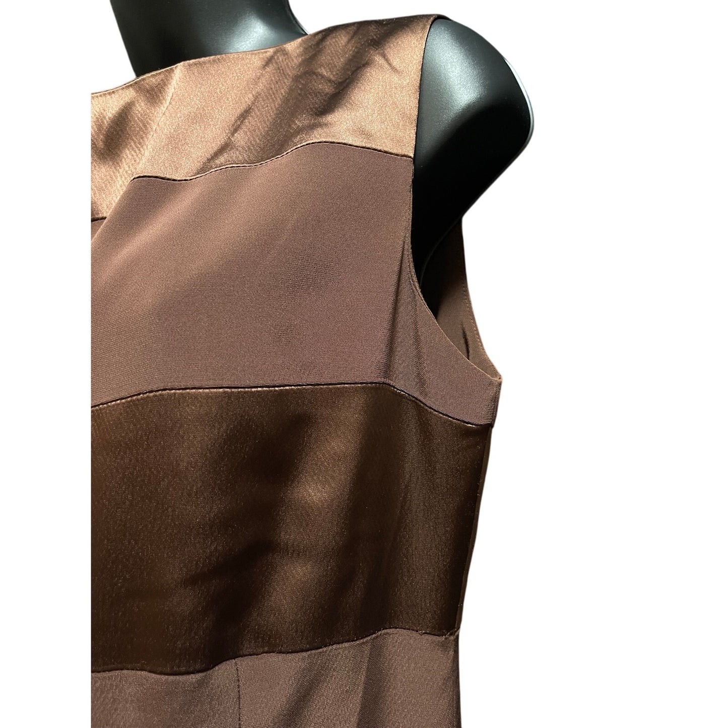 Vintage Jones New York Brown Striped Satin Type Lined Size 8 Sheath Dress