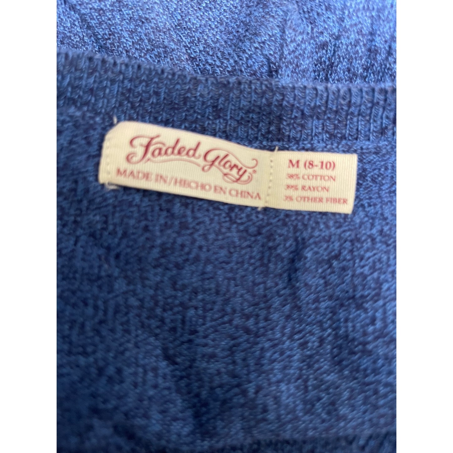 Faded Glory Size Medium Blue V-Neck Long Sleeve Sweater