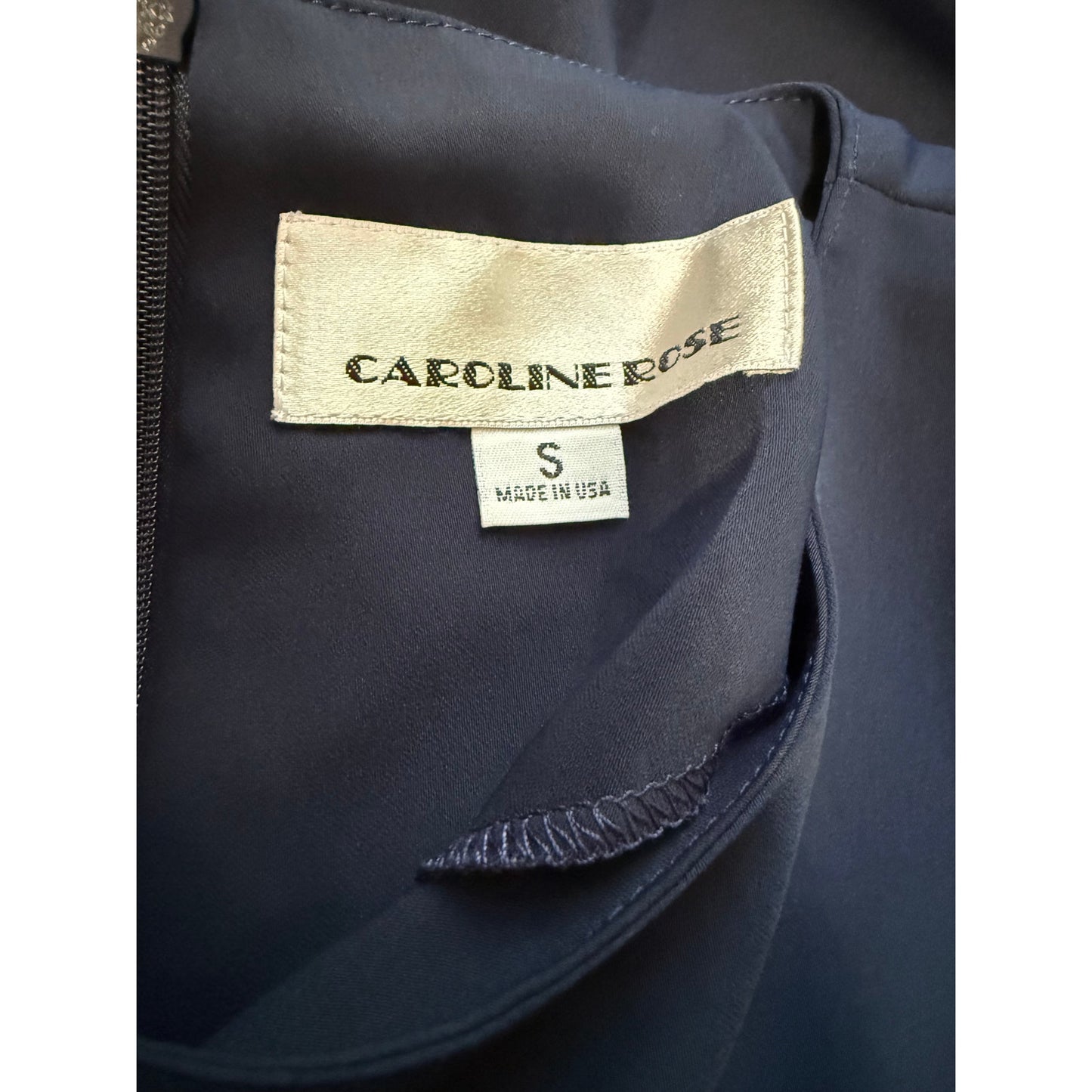 Caroline Rose Navy Blue Midi Dress - 3/4 Sleeve - Size Small