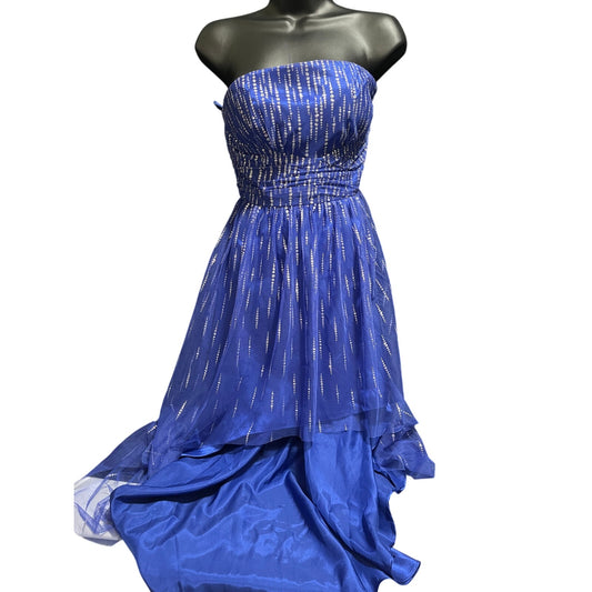 Morgan & Co Blue w/Silver Sequin Halter Dress - Size 3/4