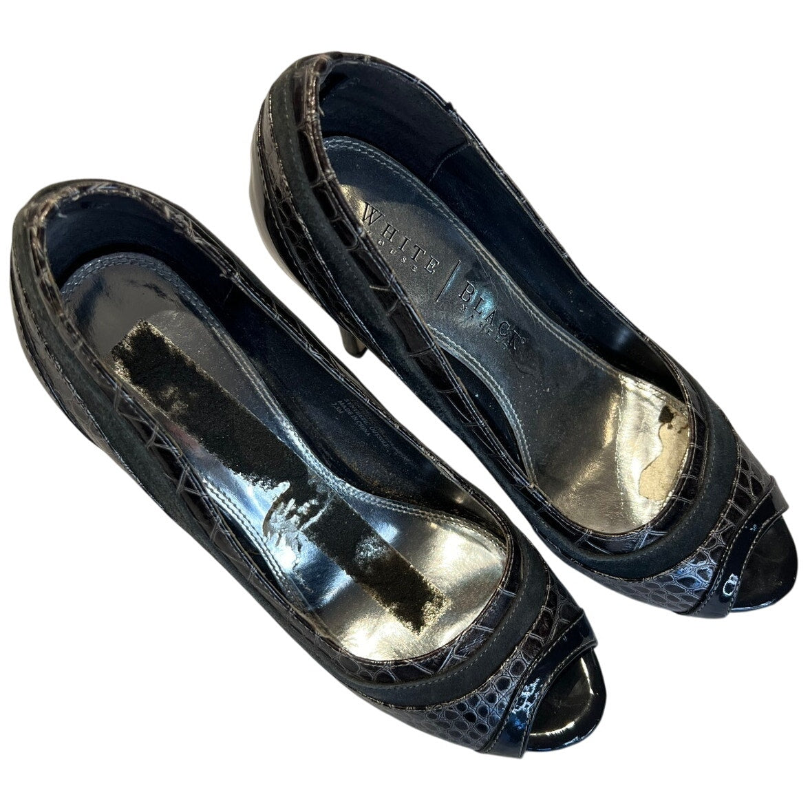 White House Black Market Silver Snake Skin Pump - Open Toe - 7.5M