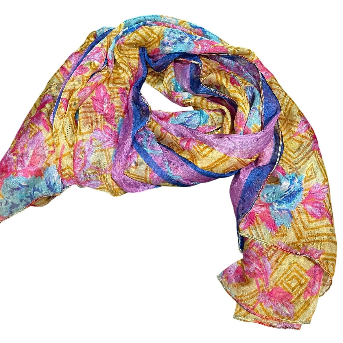 Unbranded Pink Yellow and Blue Floral Shawl
