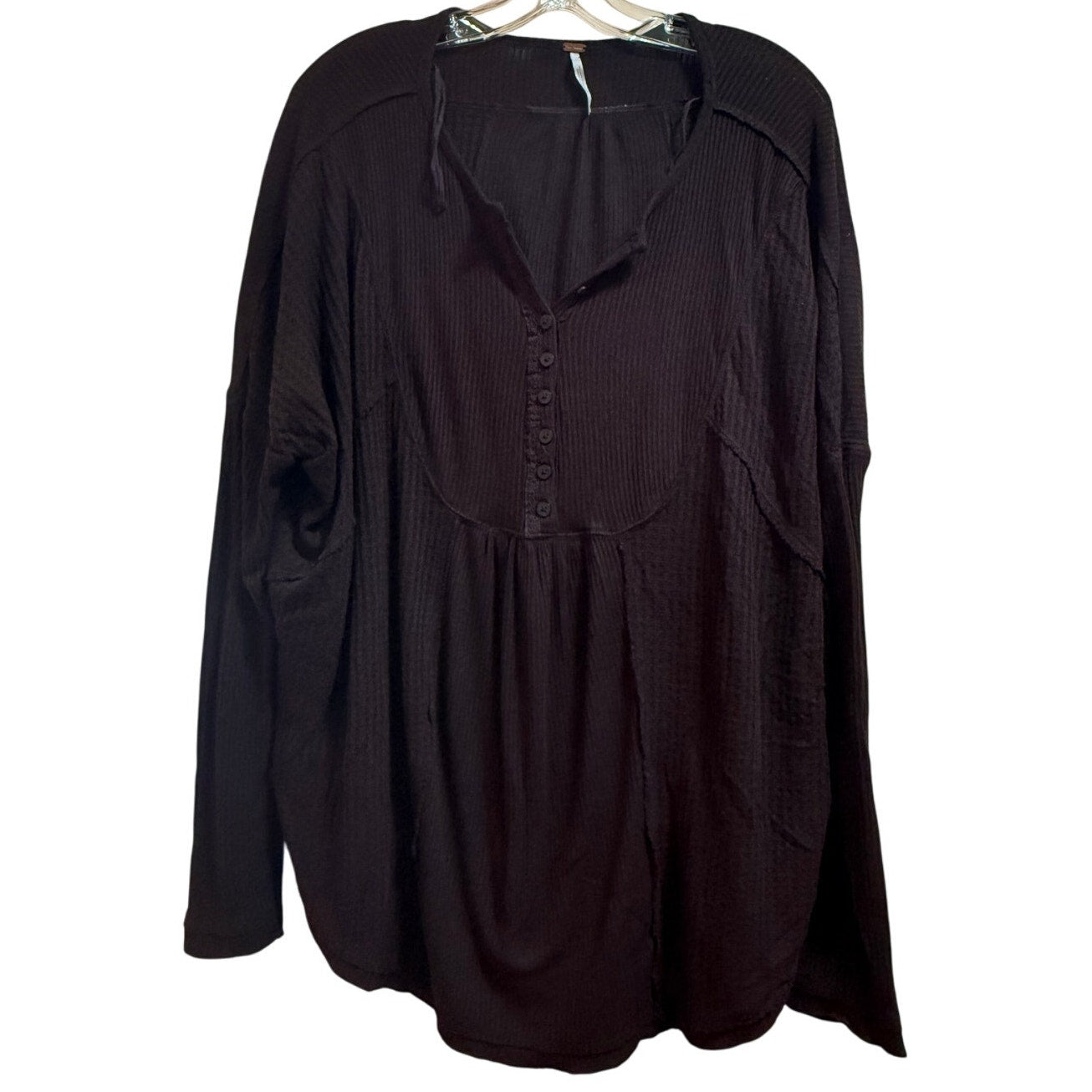 Free People Brown Long Sleeve Ribbed Knit Blouse - Size Medium - Boho Indie