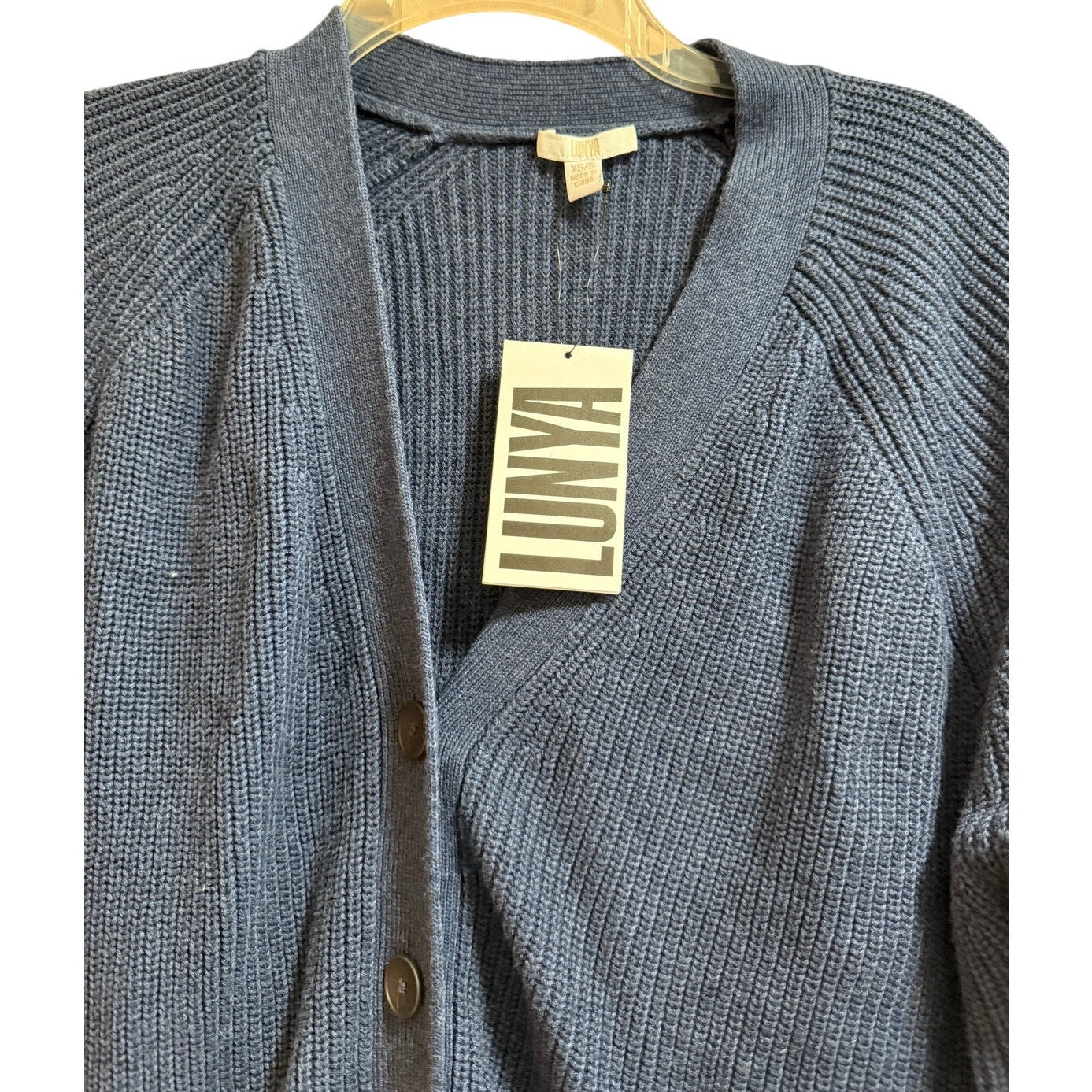 Lunya Small Dark Navy Blue Cozy Cotton Silk Button Front Knit Cardigan - NWT