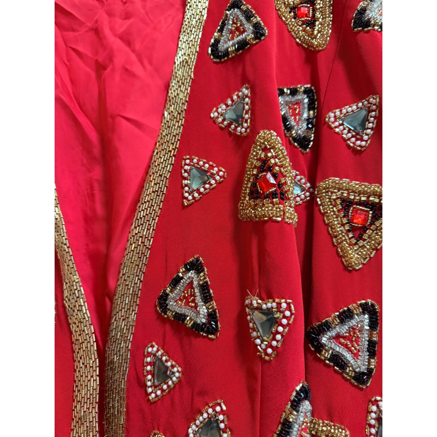 Vintage Black Tie He-Ro Heavy Beaded Red Single Button Blazer Jacket