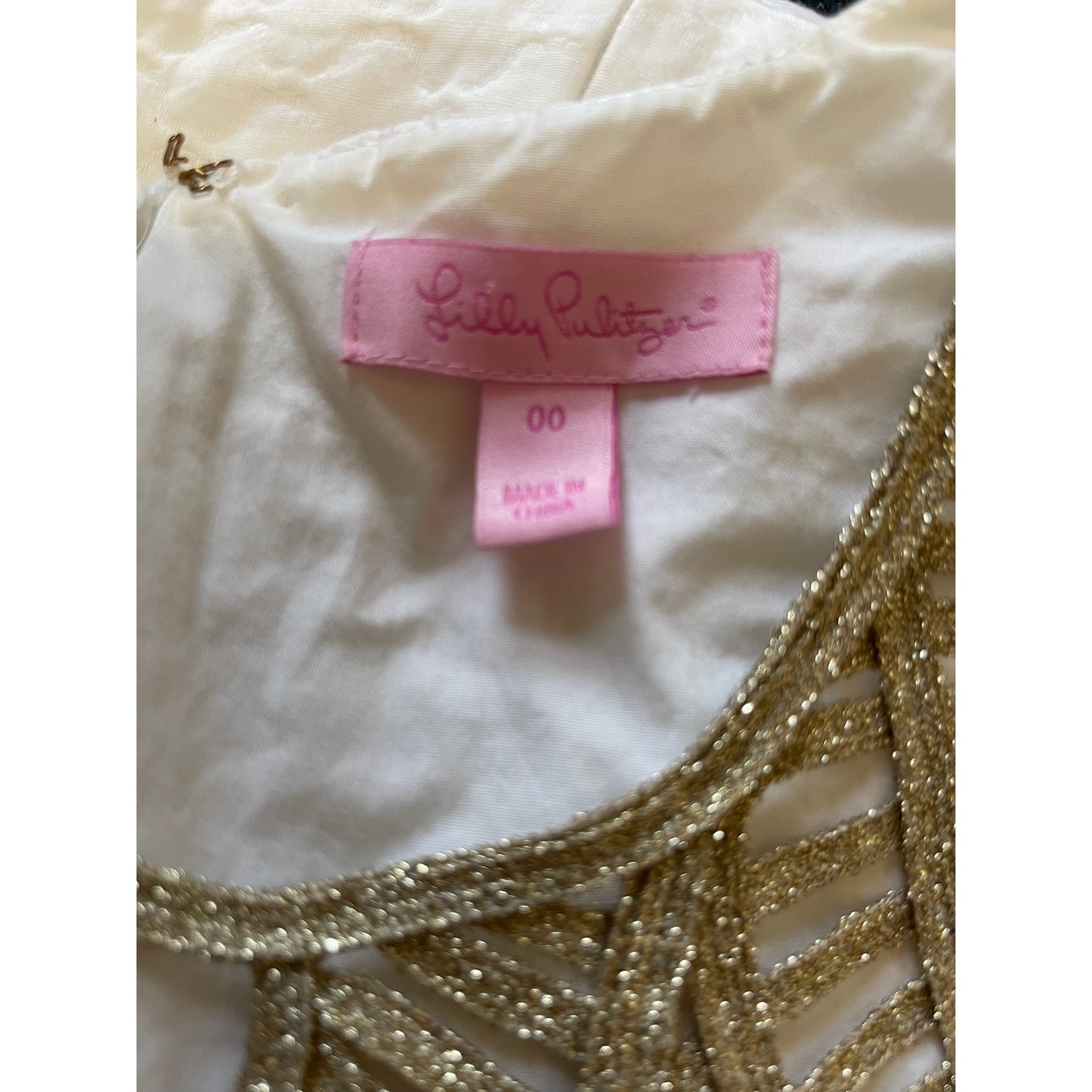 Lilly Pulitzer White & Gold Accent - Size 00 Sleeveless Mini Dress
