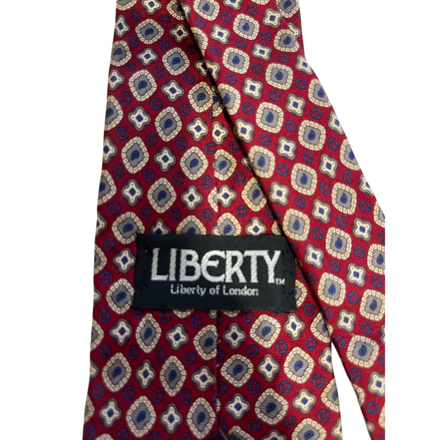 Vintage Liberty of London 100% Silk Red Blue Circle Patterned Necktie Men's Tie