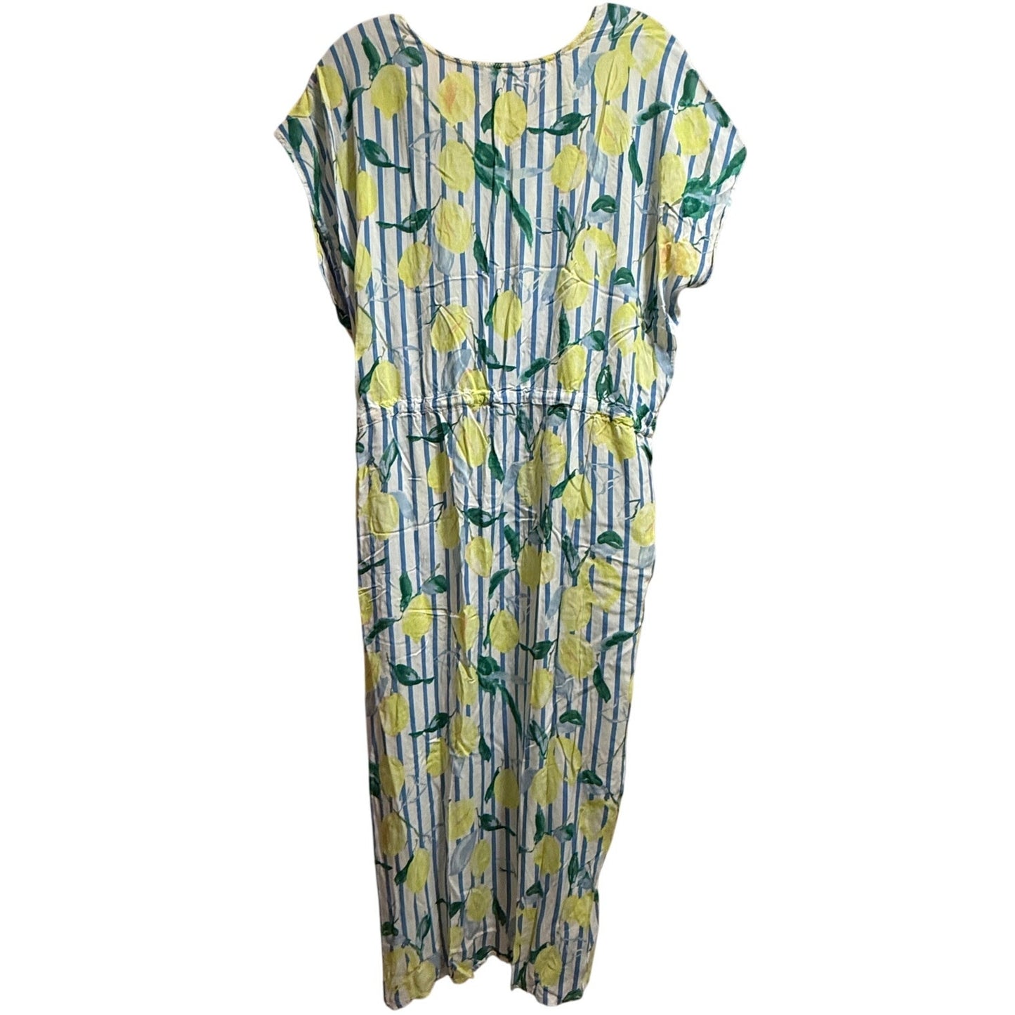 Joules Size Medium Lemon Print Sleeveless Cinch Waist Midi Dress