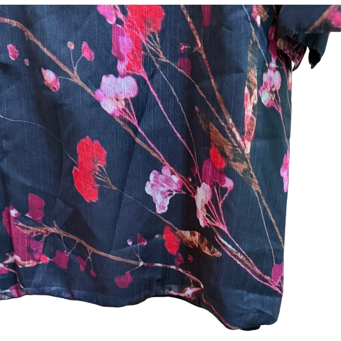 Vintage Sue Sartor Black & Red Floral Sheer Long Sleeve Mini Dress - XL