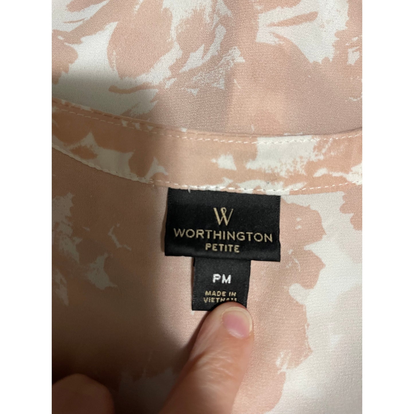 Worthington Petite White & Pink Floral Blouse Button Front - Medium