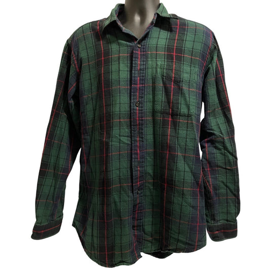 Vintage Polo Ralph Lauren Green Plaid 100% Cotton Button Front Shirt - Medium