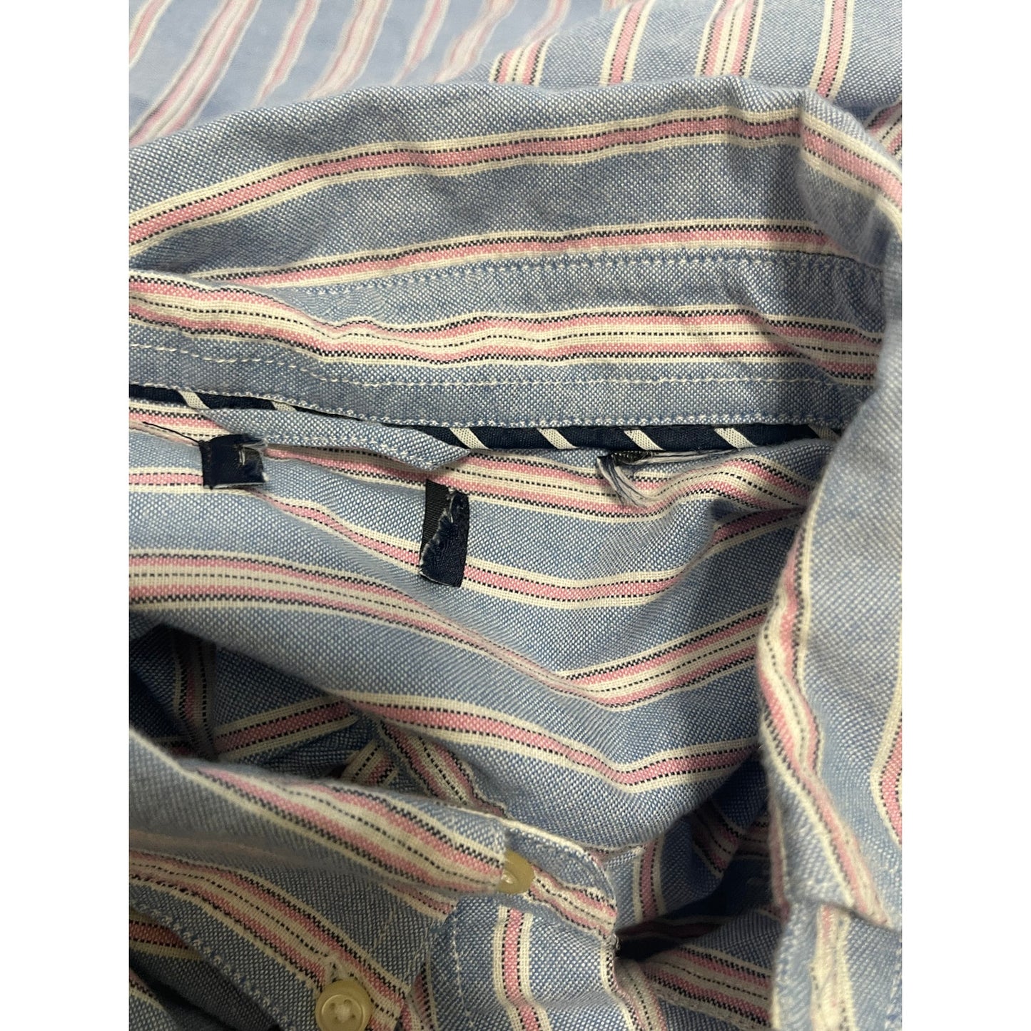 Chaps Ralph Lauren Mens Medium Blue Pink Striped Vintage Button Down Long Sleeve