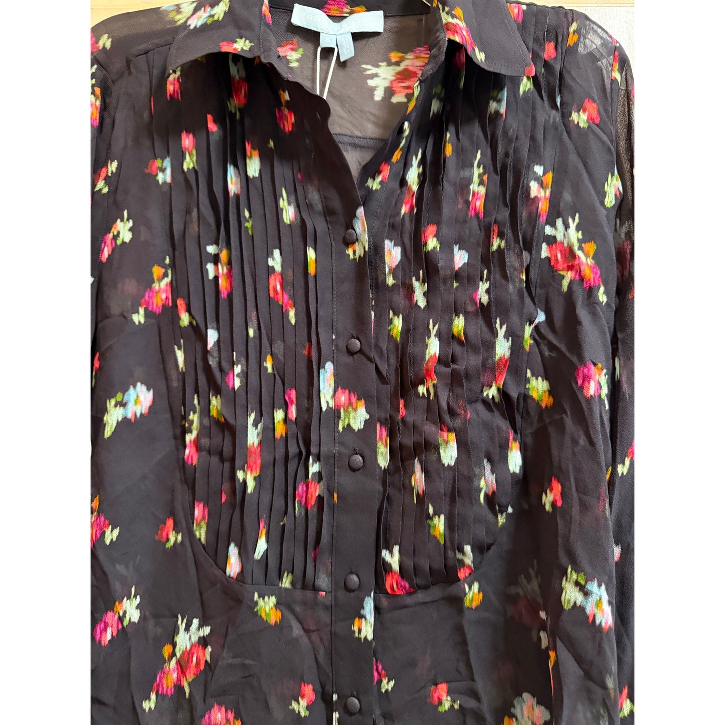 Hill House The Mellie Top Black Floral Blouse Long Sleeve - NWT - Size Small