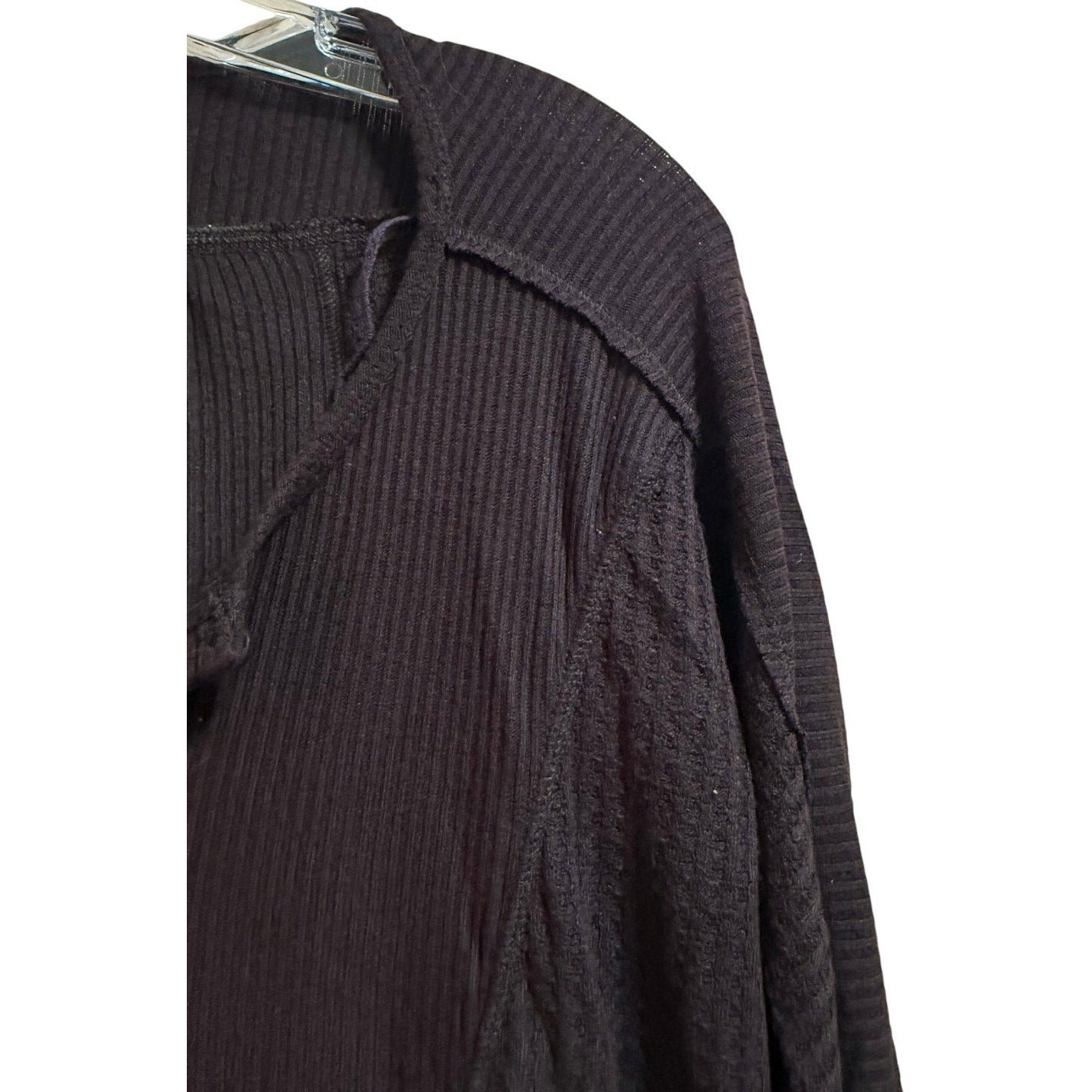 Free People Brown Long Sleeve Ribbed Knit Blouse - Size Medium - Boho Indie