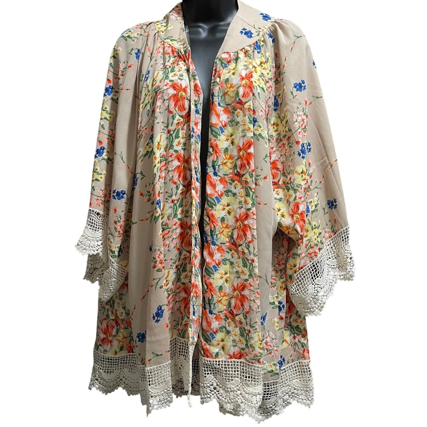 Umgee Tan and Pink Floral Print Cardigan / Shrug - Size Small - NWT