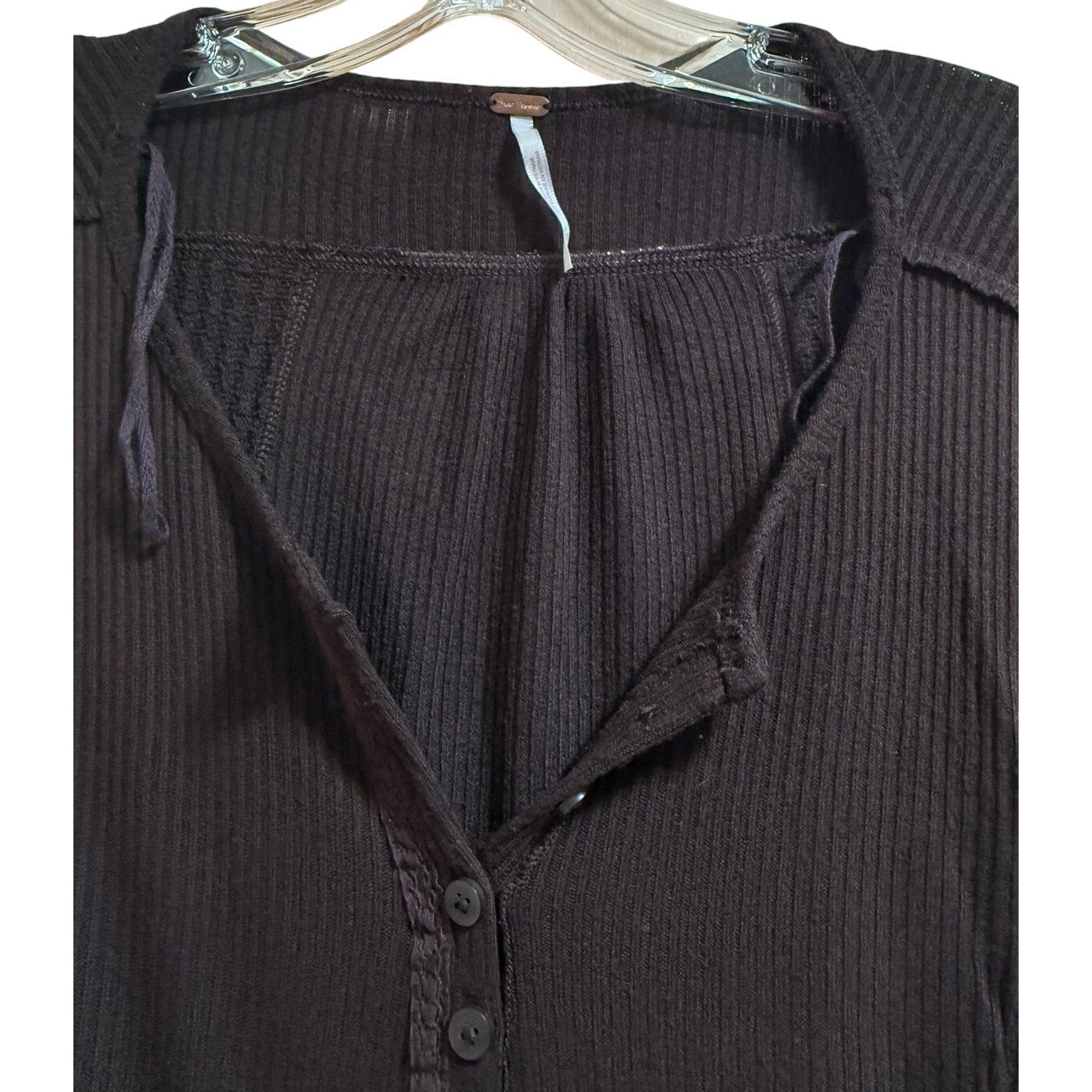 Free People Brown Long Sleeve Ribbed Knit Blouse - Size Medium - Boho Indie