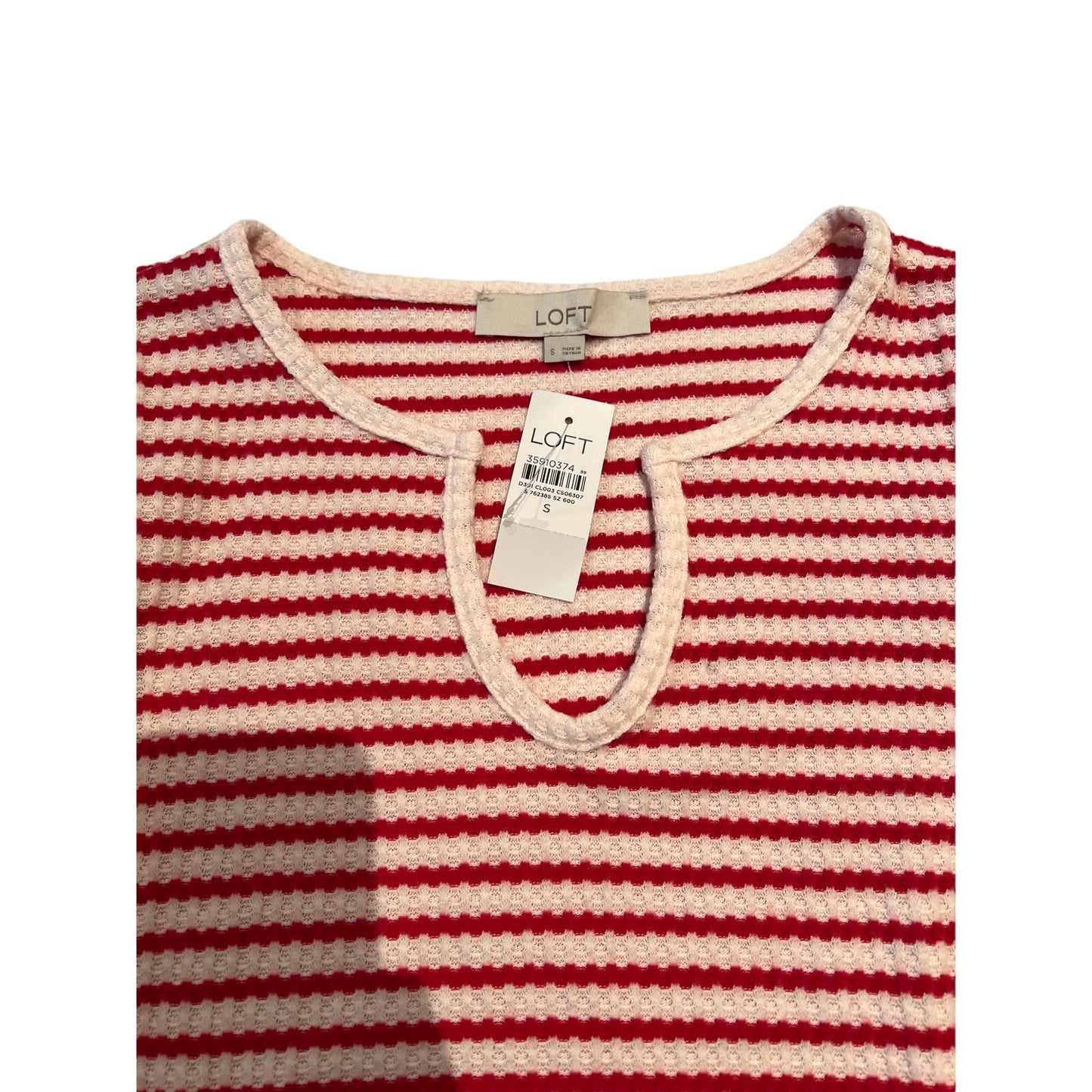 Ann Taylor The Loft Waffle Knit Long Sleeve White & Red Striped Sweater - NWT