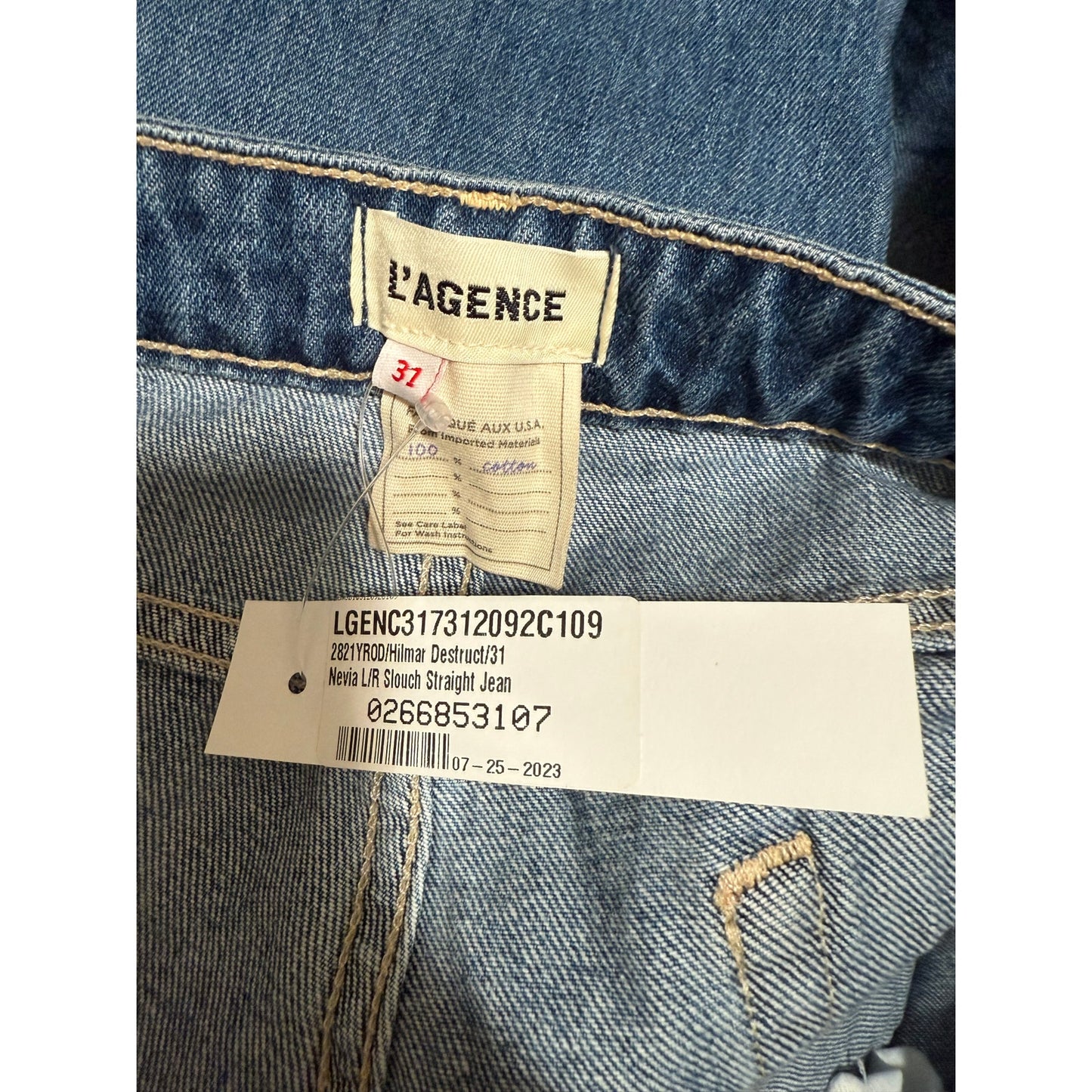 L'agence Hilmar Destruct Size 31 Slouch Straight Denim Jeans - NWT