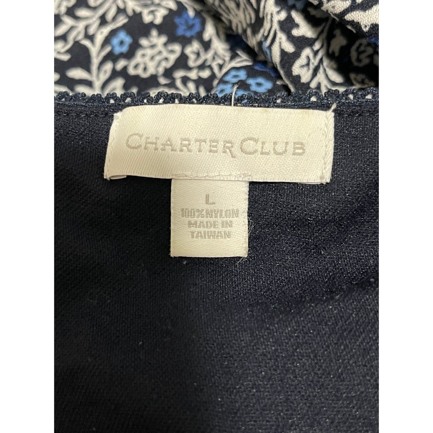 Charter Club Blue White Floral Short Sleeve Blouse Size Large