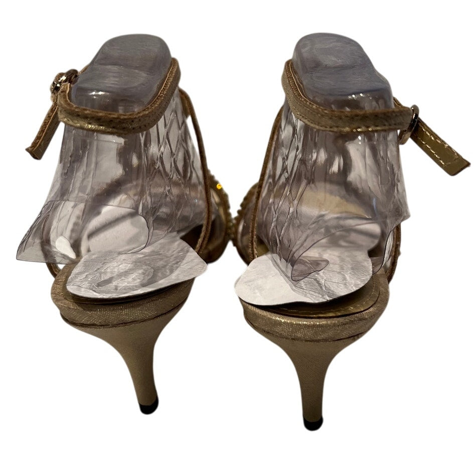New In Box Marrinelli Size 8 Gold Twinkle Heels Strappy