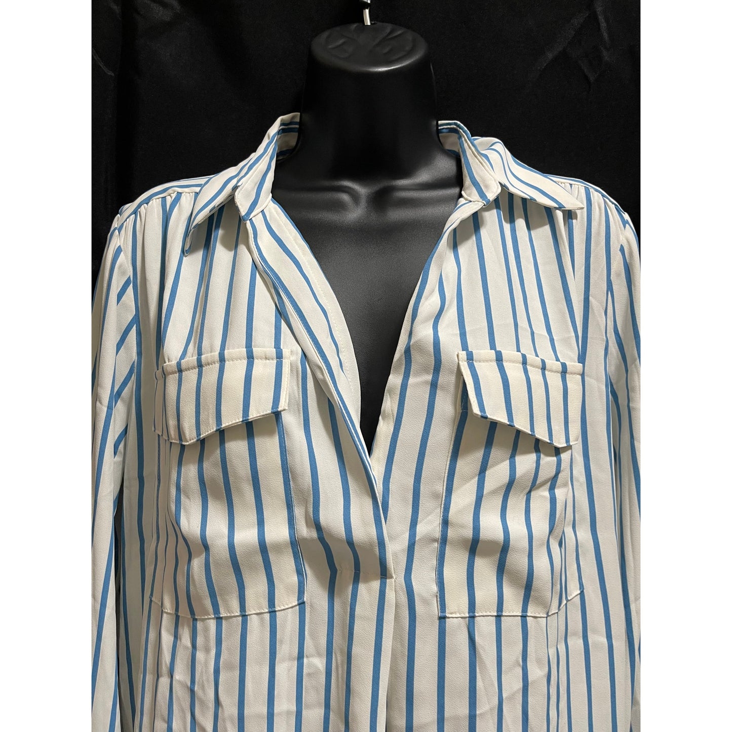 NWT Ann Taylor Blue & White Striped Oversized Crepe Blouse - Medium
