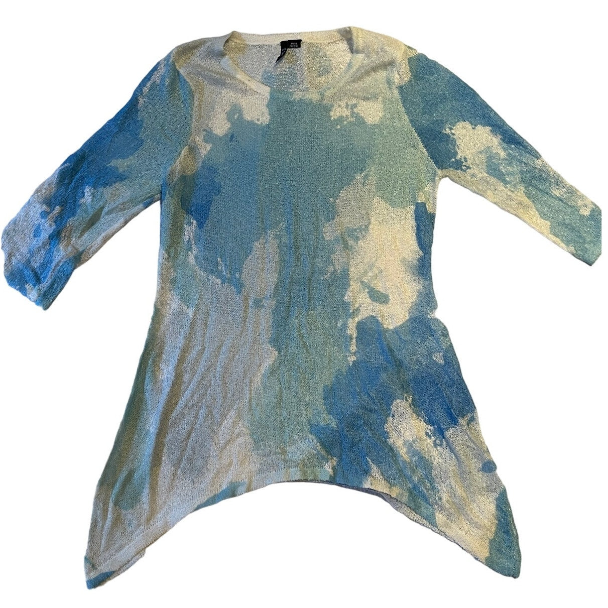 Ethyl Size Small Blue and White Abstract Tight Knit Blouse