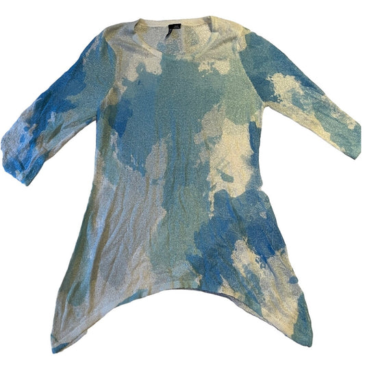 Ethyl Size Small Blue and White Abstract Tight Knit Blouse