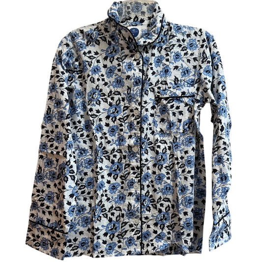 Navy Bleu Floral Print Long Sleeve Button Up Blouse - Size Medium - NWT