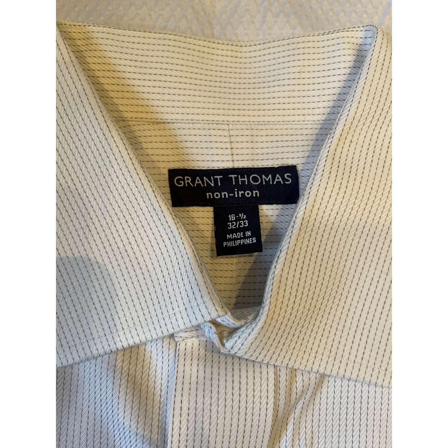 Grant Thomas 16 1/2 - 32/33 Long Sleeve White Gray/Black Stripe Dress Shirt