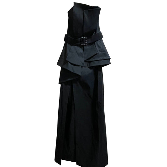 NWT Jessica McClintock Pleated Gown High Slit Black w/Rhinestone Buckle Size 4