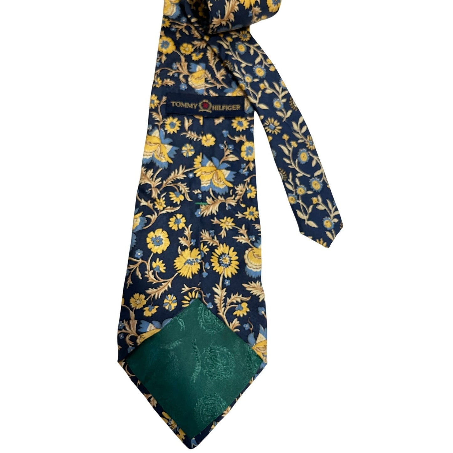 Vintage Tommy Hilfiger Blue & Yellow Floral Print Designer Necktie Men's Tie