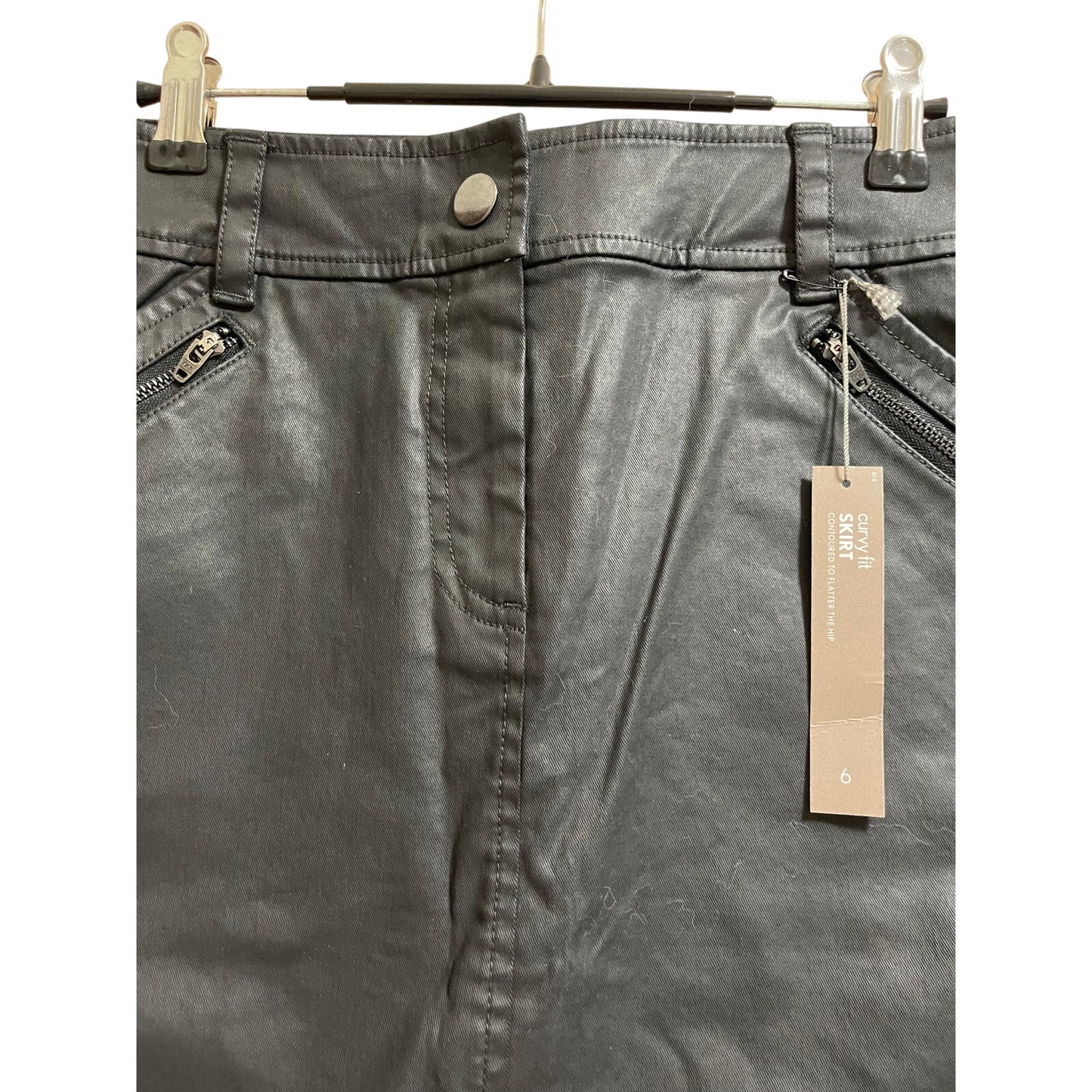 NWT Ann Taylor Dark Grey Coated Denim Curvy Fit Pencil Skirt - Size 6 - $69.50