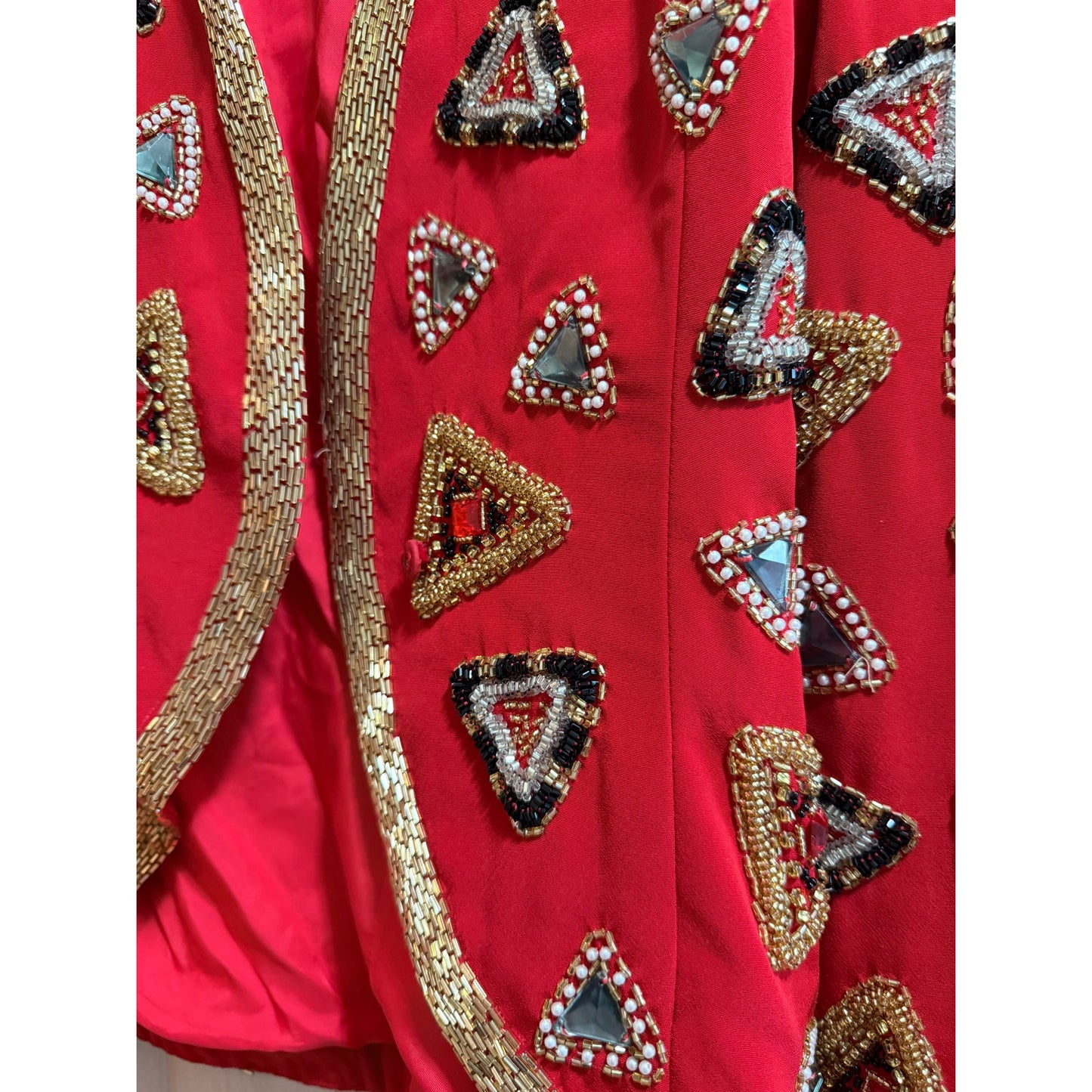 Vintage Black Tie He-Ro Heavy Beaded Red Single Button Blazer Jacket