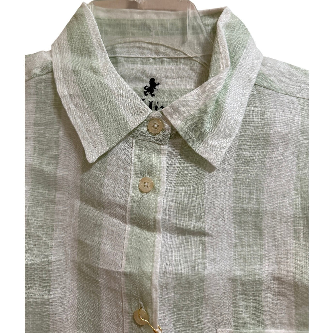Felix 100% Linen White & Mint Green Stripe Juana Crop Blouse - One Size - NWT
