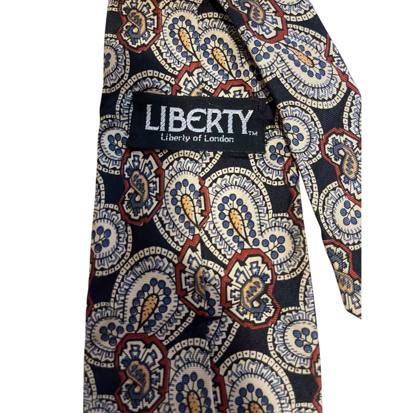 Vintage Liberty of London 100% Silk Blue Red Patterned Necktie Men's Tie
