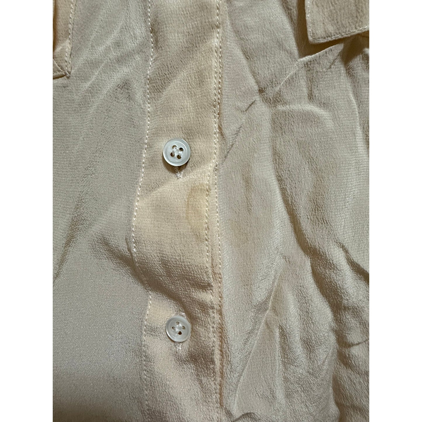 VTG Liz Claiborne Yellow Cream 100% Silk Button Up Blouse Size 6 Shoulder Pads