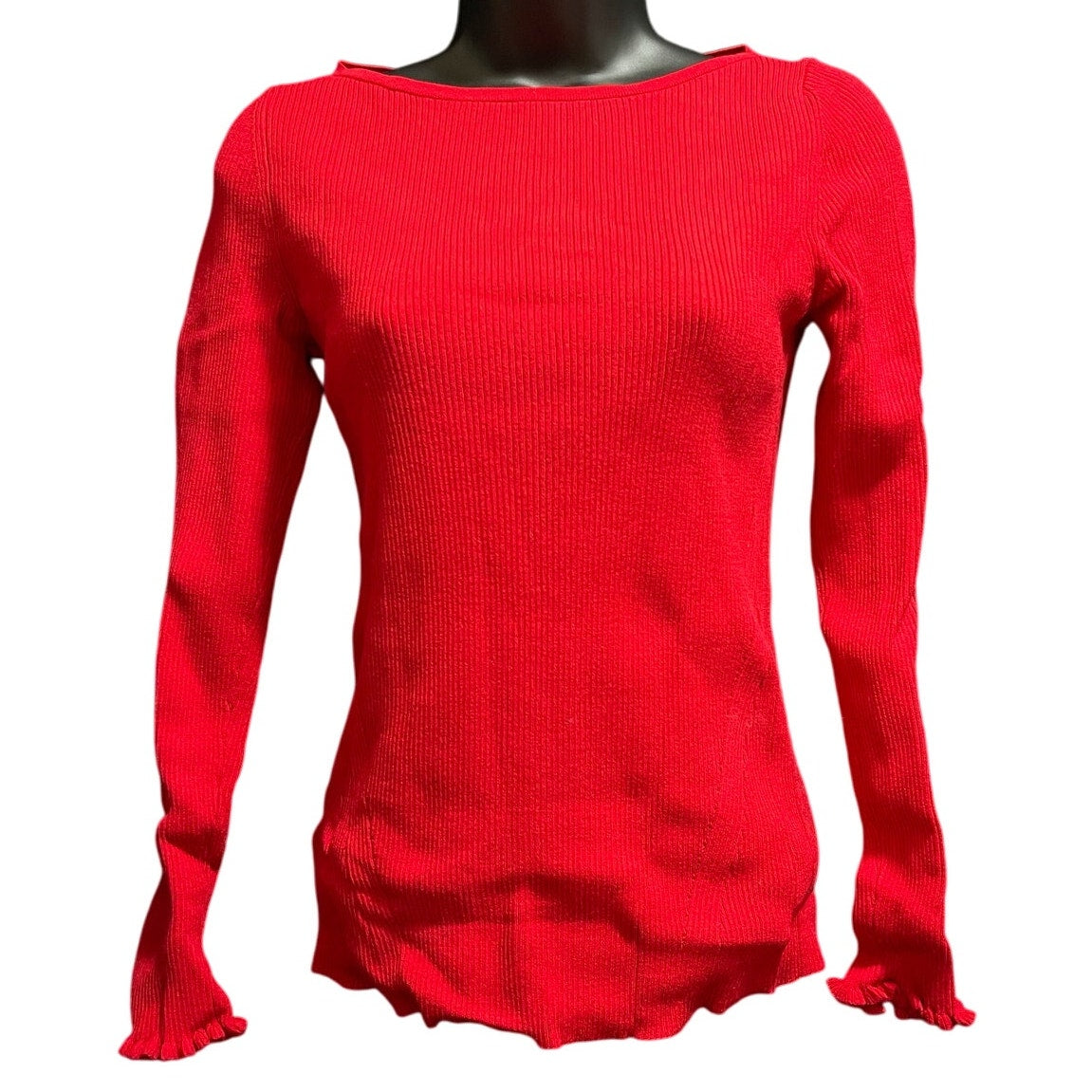 Ann Taylor Petite Size Medium Ribbed Red Long Sleeve Sweater Blouse