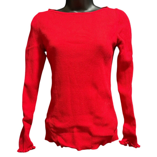 Ann Taylor Petite Size Medium Ribbed Red Long Sleeve Sweater Blouse