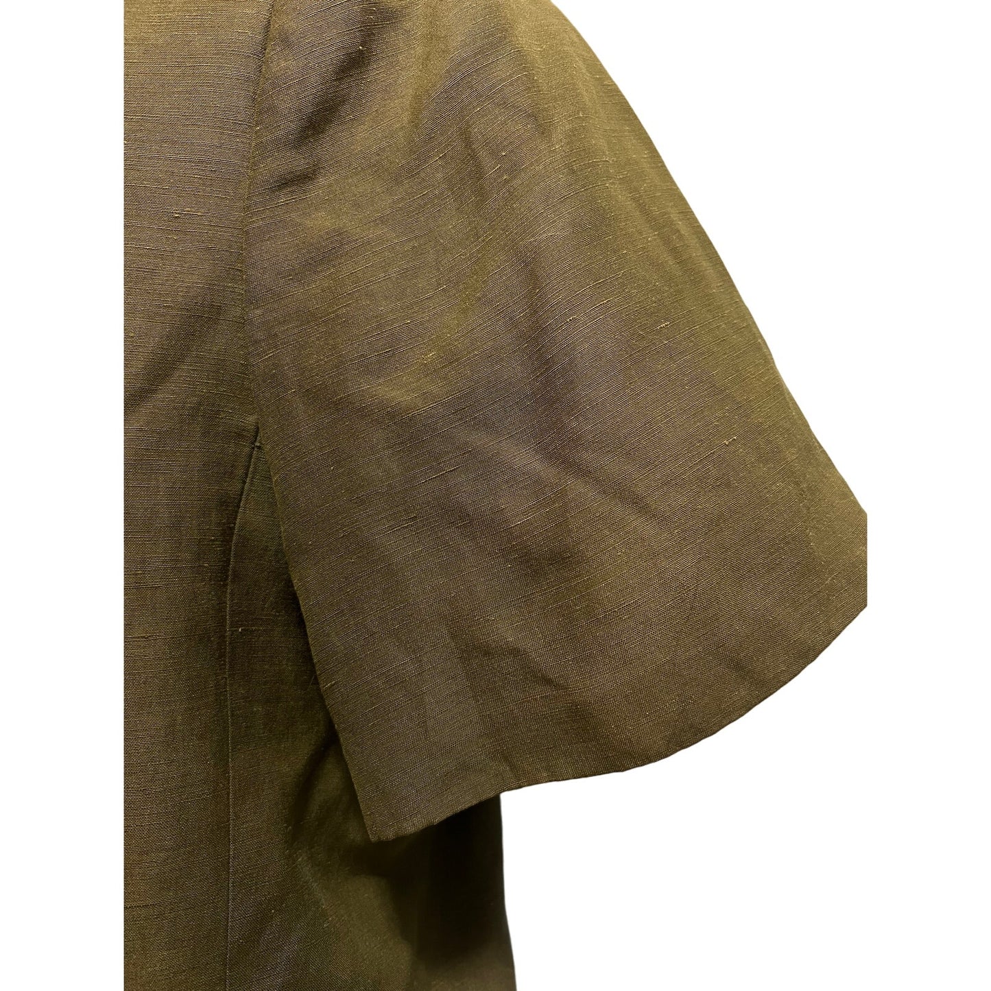 Vintage Kasper Olive Green Short Sleeve Button Up - Linen & Silk - 14 Petite
