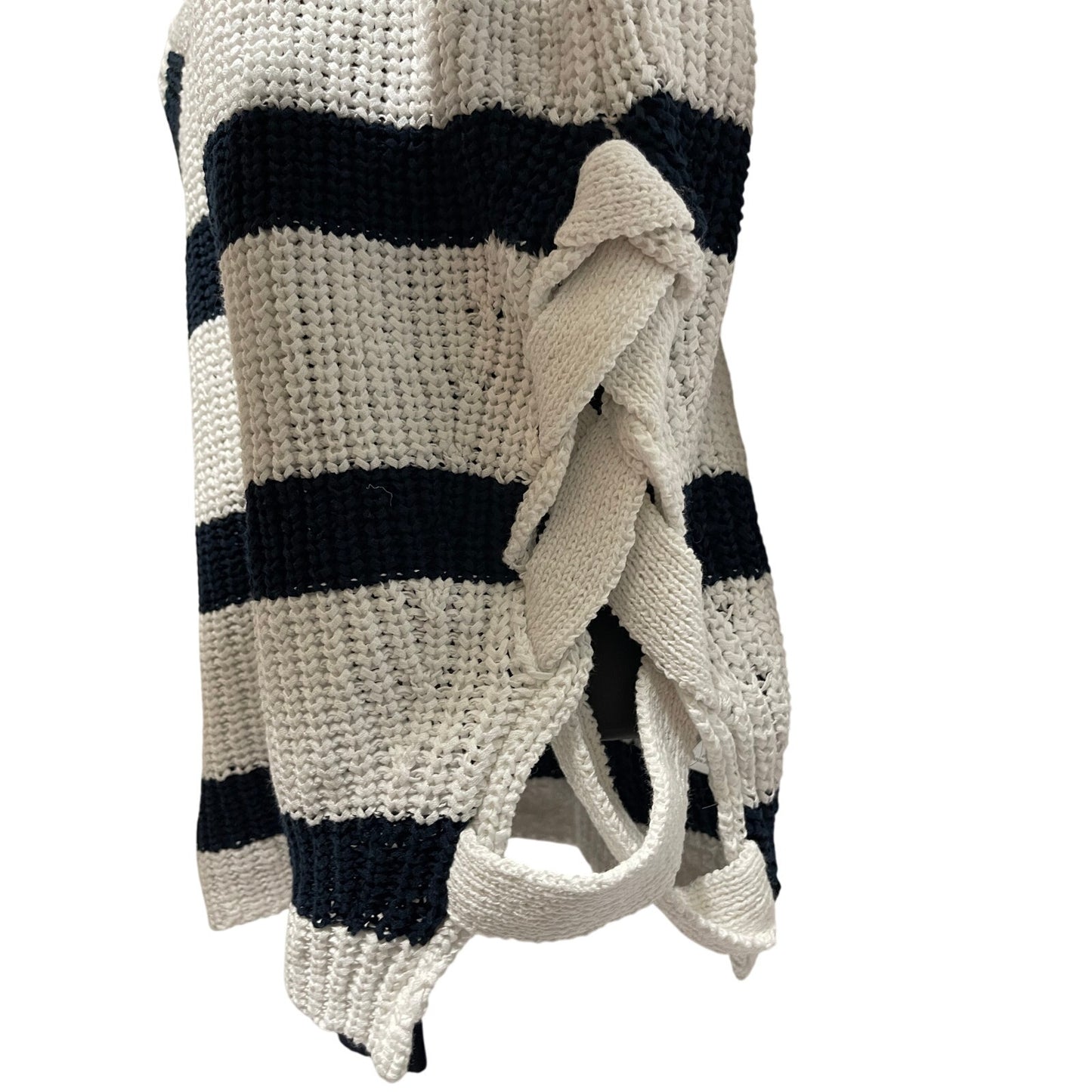 Fate. Size Large White & Black Striped Knit Sweater with Tie Sides