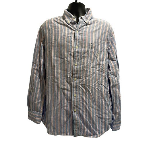 Chaps Ralph Lauren Mens Medium Blue Pink Striped Vintage Button Down Long Sleeve